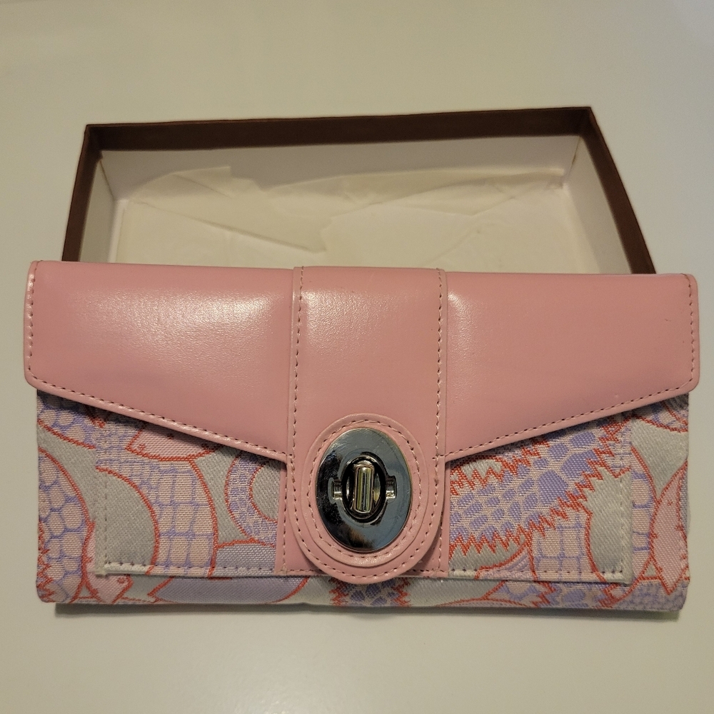 Pink Women's Clutch Wallet With Checkbook Cover